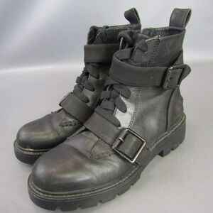UGG Noe 1104731 Women's Size 8 Black Moto Biker Chunky Leather Combat Boots